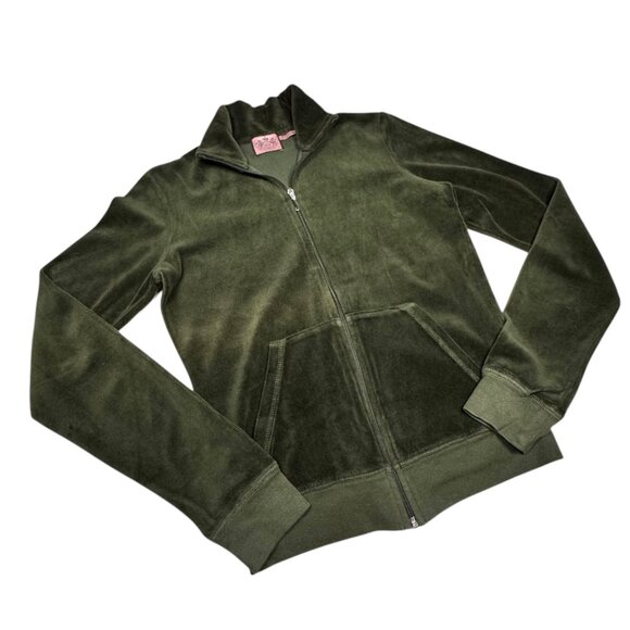 Vintage 2YK Juicy Couture Track Suit Top Sz.M Olive Green Velour Full Zip Pocket - Picture 10 of 10